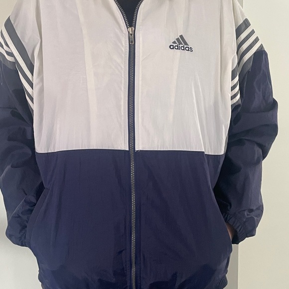 adidas Other - adidas Men’s White and Navy Colorblock Windbreaker